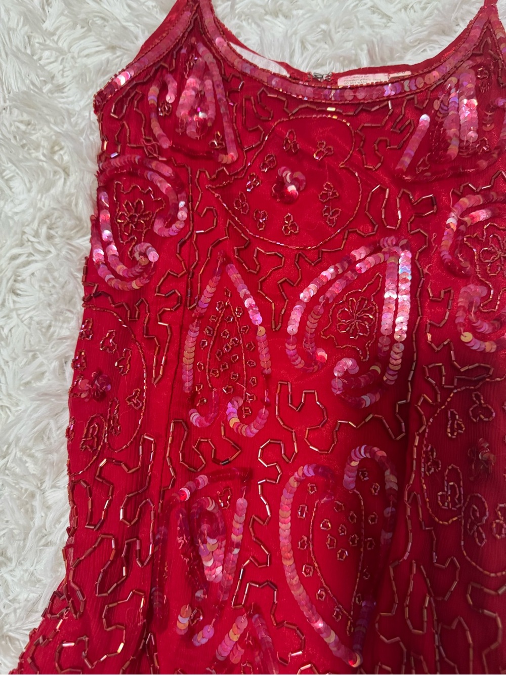 Vintage silk red beaded dress - Picture 2 of 5
